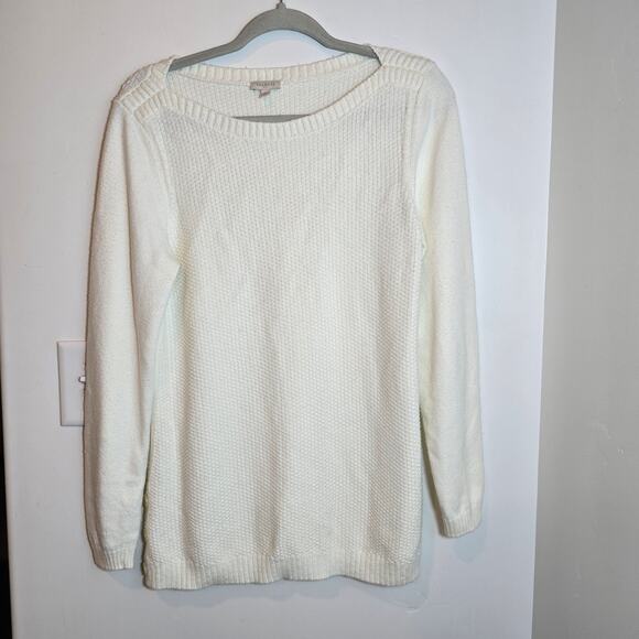 Talbots Women’s Ivory Waffle Knit Pullover Sweater Size M Cotton Blend Crewneck - Picture 1 of 10